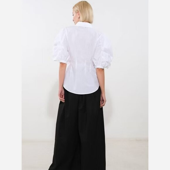 White Cotton Bishop Sleeve Blouse - Picture 5 of 9